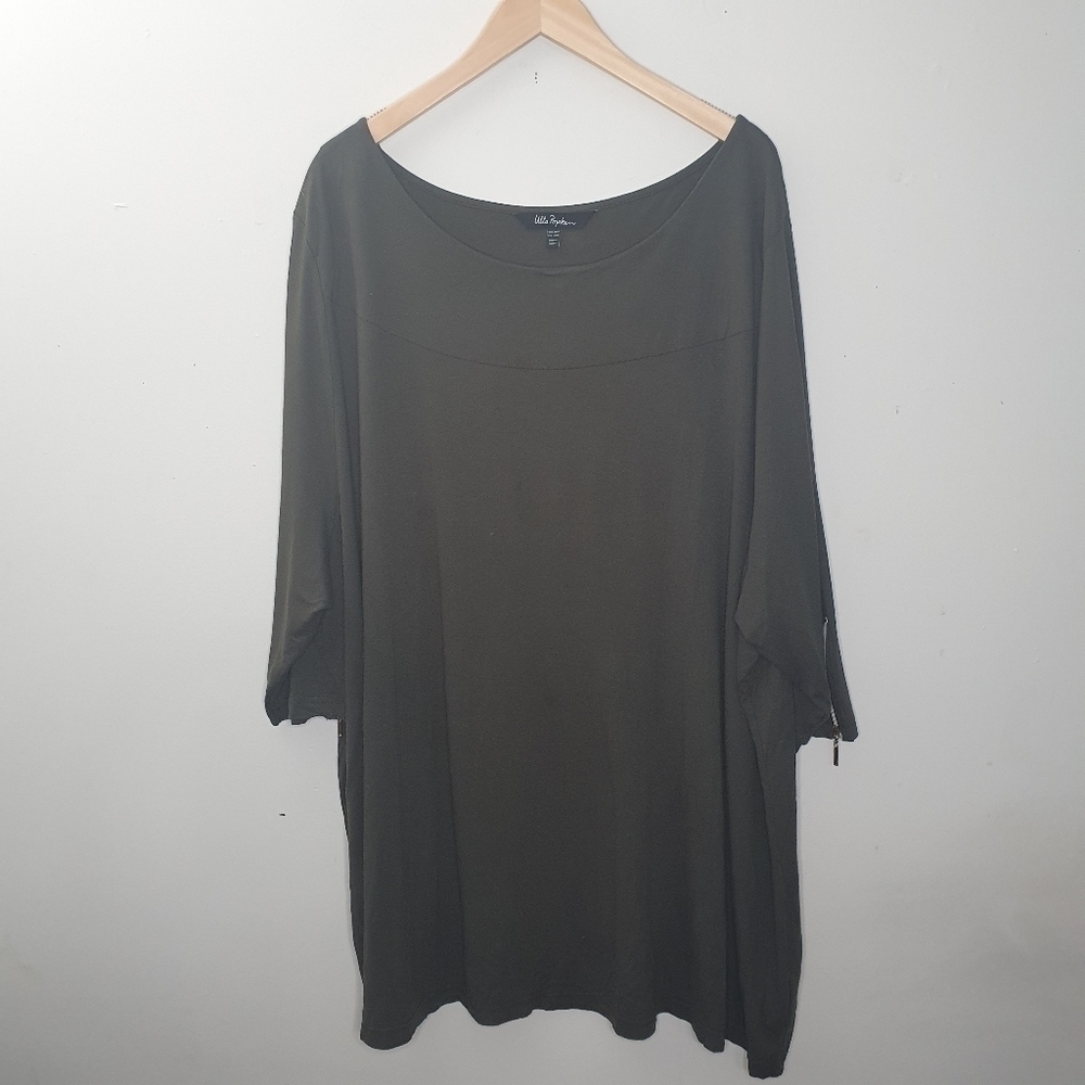 Ulla Popken Boat Neck Zipper Sleeve Top Size 28